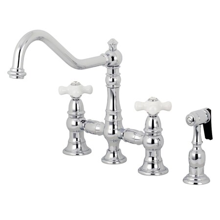 Kingston Brass KS3271PXBS Restoration 8" Bridge Kitchen Faucet W/ Sprayer, Chrome KS3271PXBS